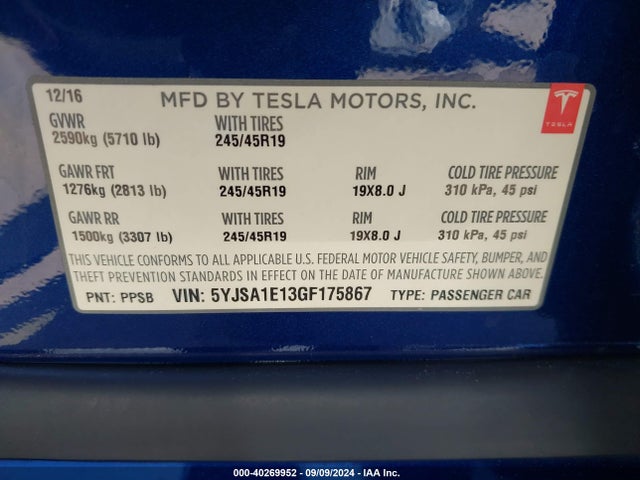 Tesla Model S 60/70/75/85 2016 5YJSA1E13GF175867 Image 9