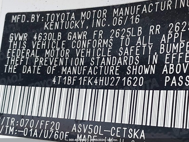 Toyota CAMRY SE 2017 4T1BF1FK4HU271620 Image 9
