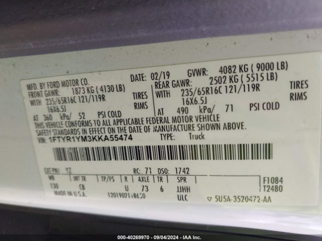 1FTYR1YM3KKA55474 Ford Transit-250