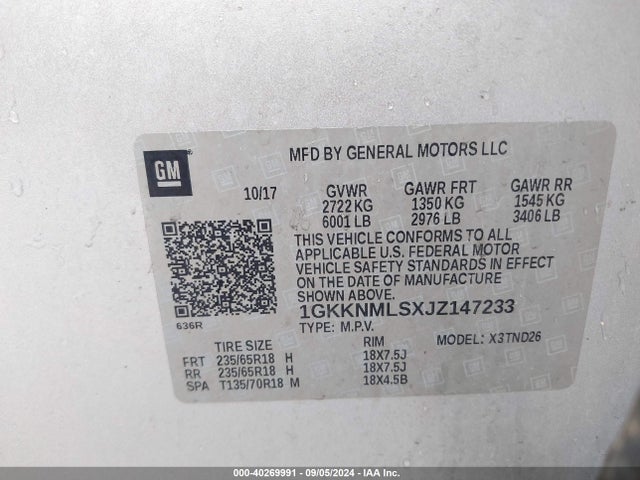GMC Acadia Slt-1 2018 1GKKNMLSXJZ147233 Image 9