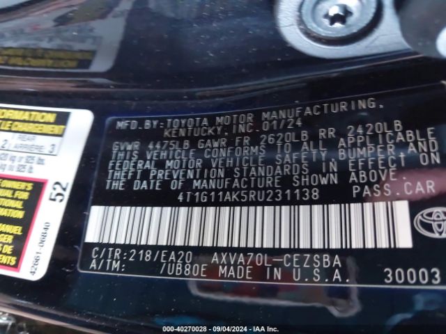 2024 TOYOTA CAMRY 4T1G11AK5RU231138 Photo 8