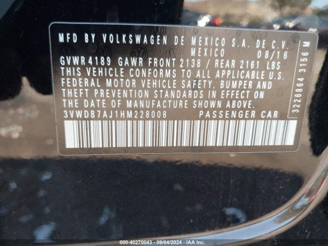 3VWDB7AJ1HM228008 Volkswagen Jetta 1.4t Se