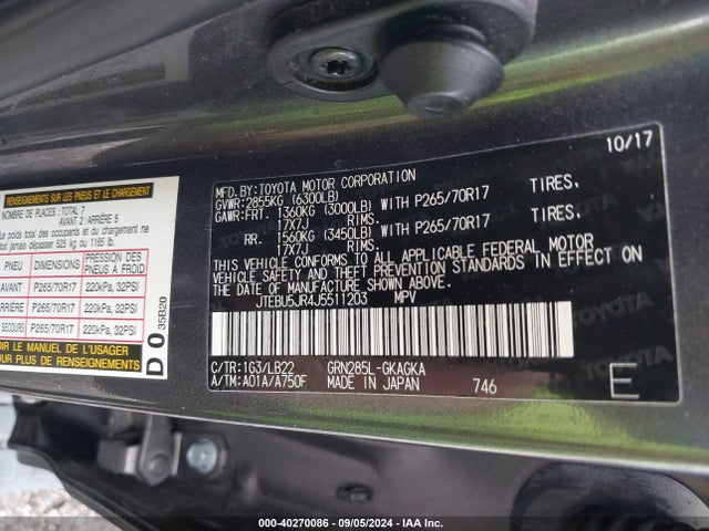 Toyota 4runner Sr5 Premium 2018 JTEBU5JR4J5511203 Image 9