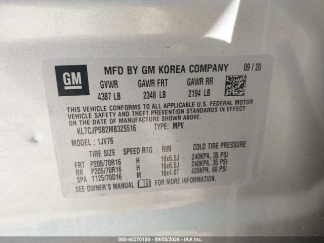 KL7CJPSB2MB325516 Chevrolet Trax Awd Lt