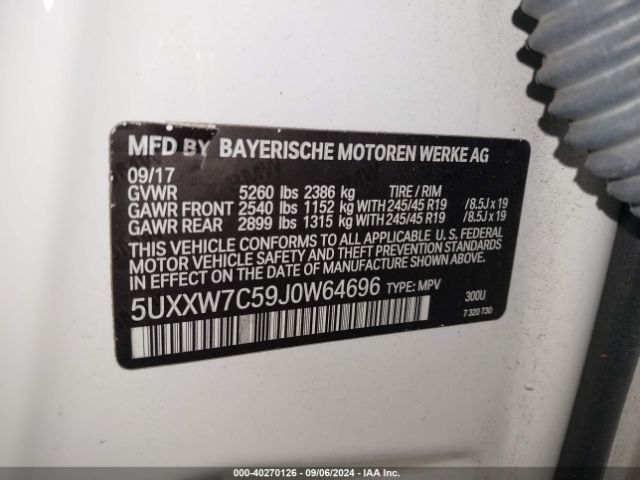 5UXXW7C59J0W64696 BMW X4 M40i