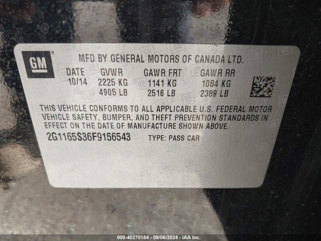 Chevrolet IMPALA 2LZ 2015 2G1165S36F9156543 Image 9