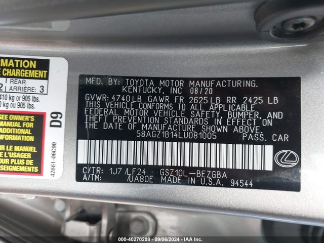 58AGZ1B14LU081005 Lexus Es 350 F Sport