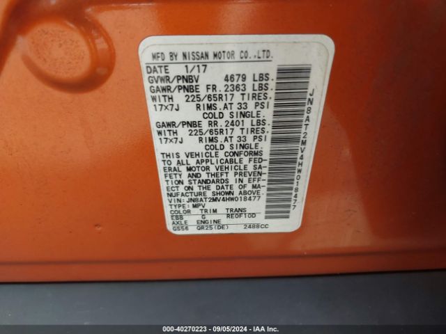 JN8AT2MV4HW018477 Nissan ROGUE SV