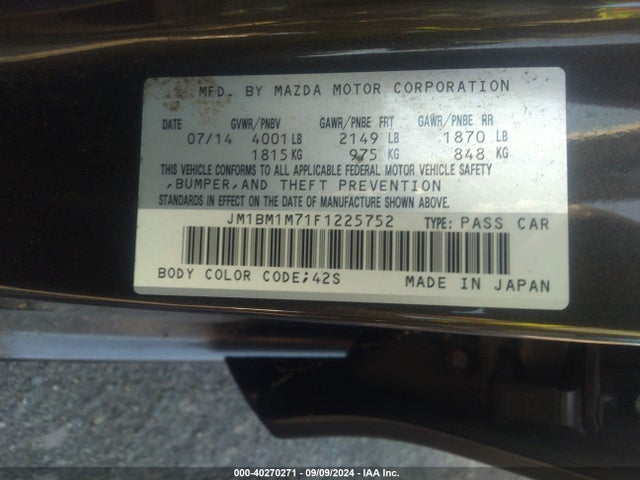 JM1BM1M71F1225752 Mazda Mazda3 I Grand Touring