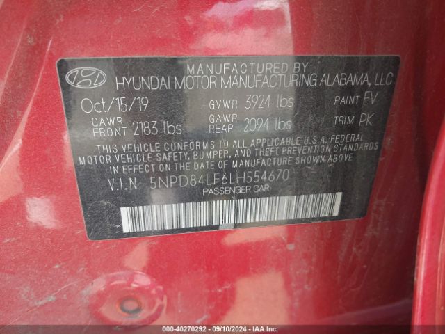 5NPD84LF6LH554670 Hyundai ELANTRA SEL