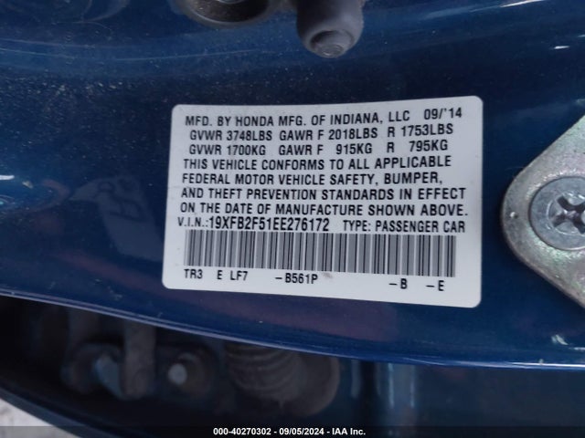 Honda Civic Lx 2014 19XFB2F51EE276172 Image 9