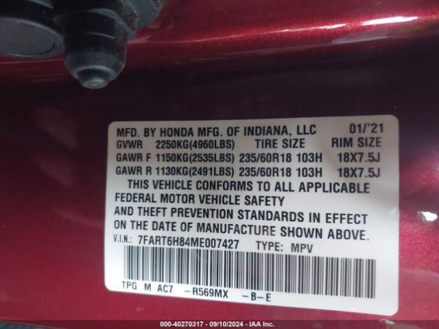 7FART6H84ME007427 Honda Cr-v Hybrid Ex-l
