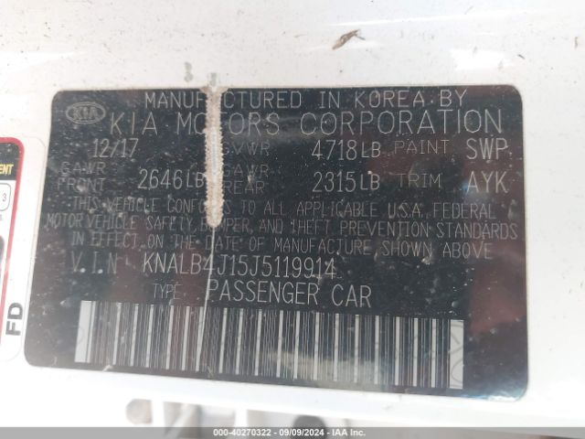 KNALB4J15J5119914 KIA Cadenza Premium
