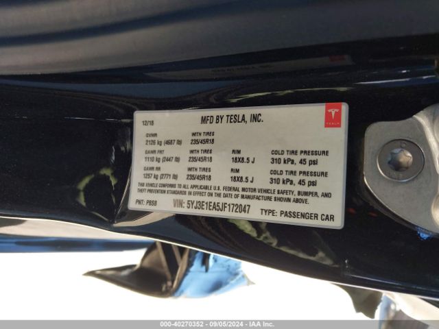 5YJ3E1EA5JF172047 Tesla Model 3 Long Range/mid Range