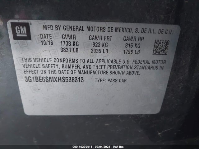 Chevrolet Cruze Lt Auto 2017 3G1BE6SMXHS538313 Image 9