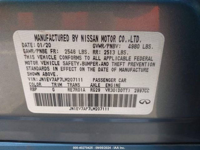 JN1EV7AP7LM207111 Infiniti Q50 LUXE