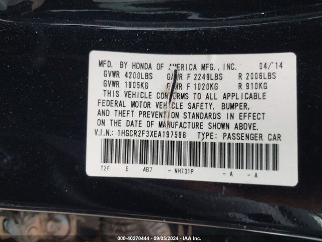 Honda ACCORD LX 2014 1HGCR2F3XEA197598 Image 9