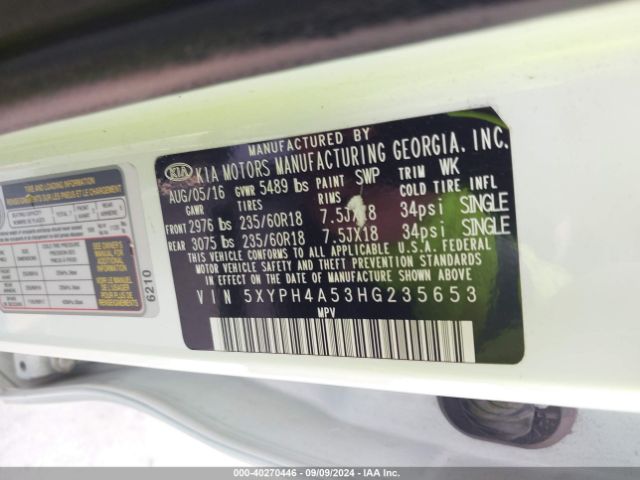 5XYPH4A53HG235653 KIA Sorento 3.3l Ex