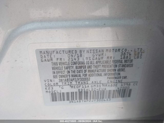 3N1AB7AP2JY300653 Nissan SENTRA SV