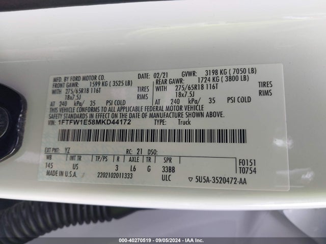 Ford F-150 Xlt 2021 1FTFW1E58MKD44172 Image 9