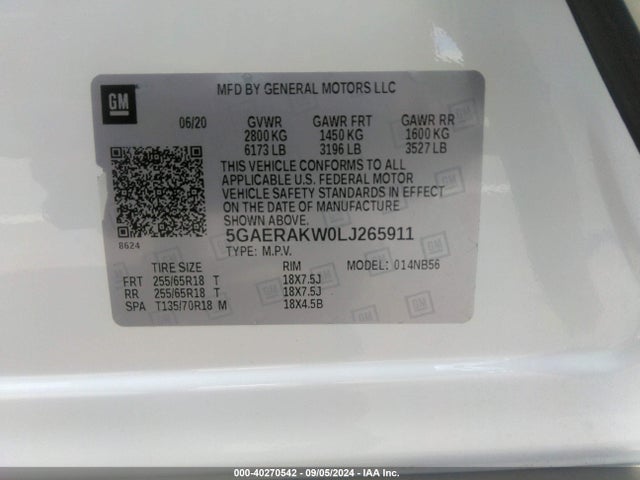 5GAERAKW0LJ265911 Buick Enclave Fwd Preferred