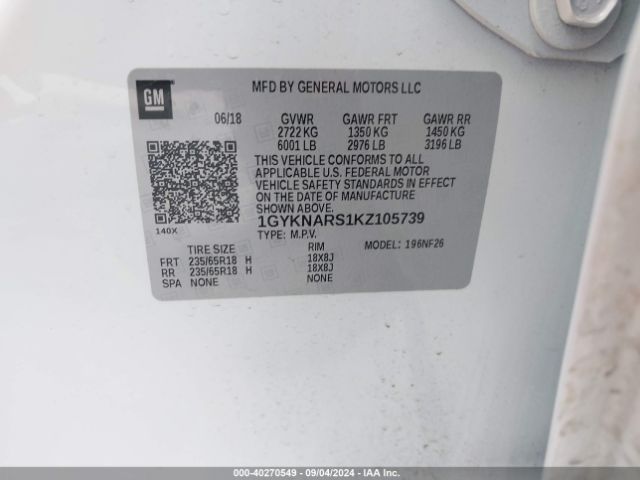 1GYKNARS1KZ105739 Cadillac Xt5 Standard