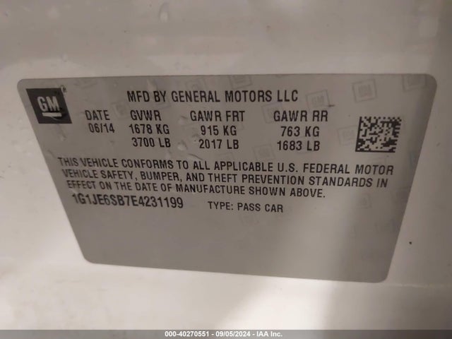 Chevrolet Sonic Ltz Auto 2014 1G1JE6SB7E4231199 Image 9