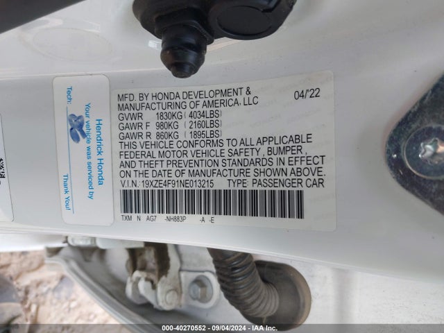 19XZE4F91NE013215 Honda Insight Touring