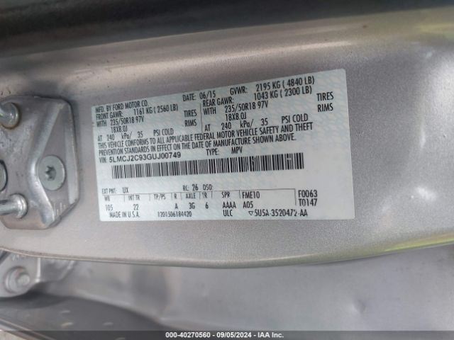5LMCJ2C93GUJ00749 Lincoln MKC SELECT