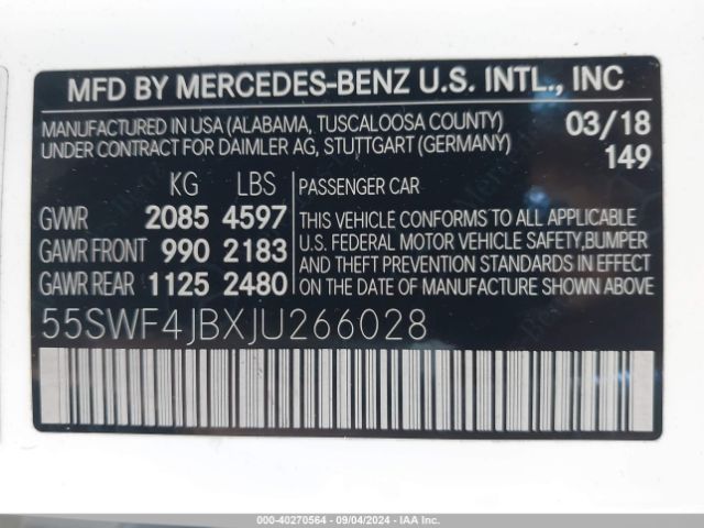 55SWF4JBXJU266028 Mercedes-Benz C 300