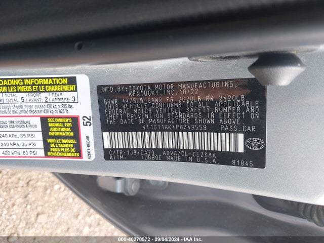 Toyota CAMRY SE 2023 4T1G11AK4PU749559 Image 9