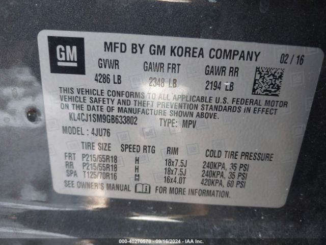 KL4CJ1SM9GB633802 Buick Encore Sport Touring