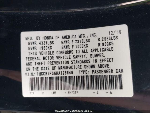 1HGCR2F56HA126646 Honda Accord Sport