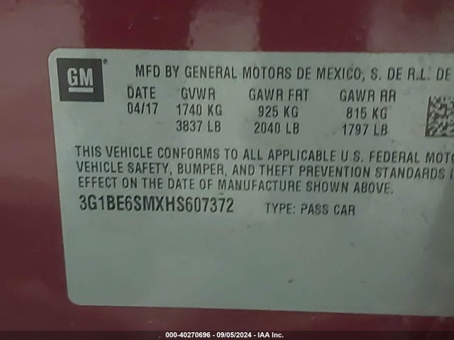 Chevrolet Cruze Lt Auto 2017 3G1BE6SMXHS607372 Image 9