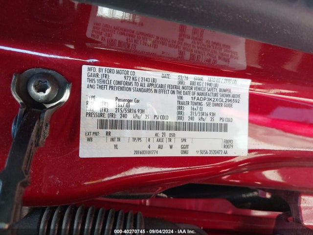 Ford FOCUS SE 2016 1FADP3K2XGL296592 Image 9