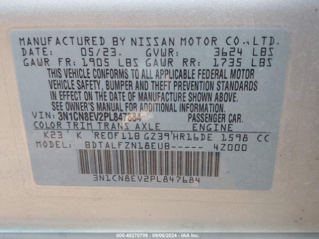3N1CN8EV2PL847684 Nissan Versa 1.6 Sv Xtronic Cvt