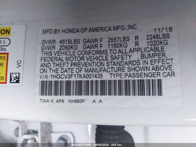 1HGCV3F17KA001435 Honda ACCORD HYBRID