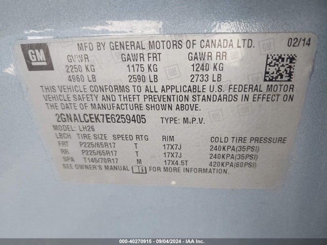 Chevrolet Equinox 2lt 2014 2GNALCEK7E6259405 Image 9