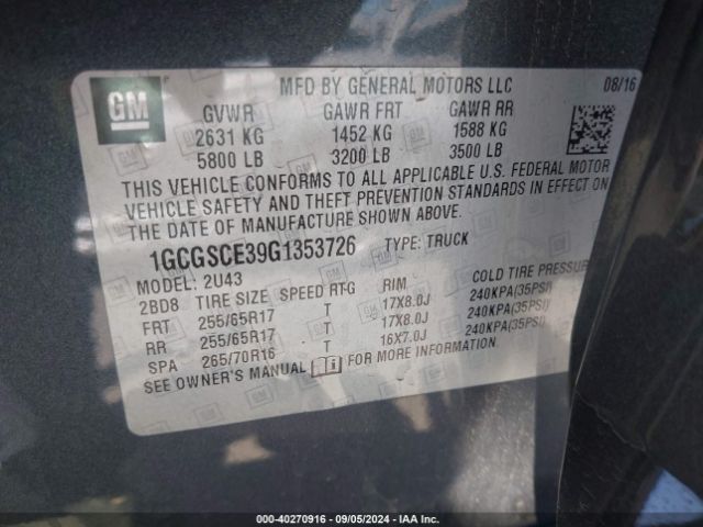 1GCGSCE39G1353726 Chevrolet Colorado Lt