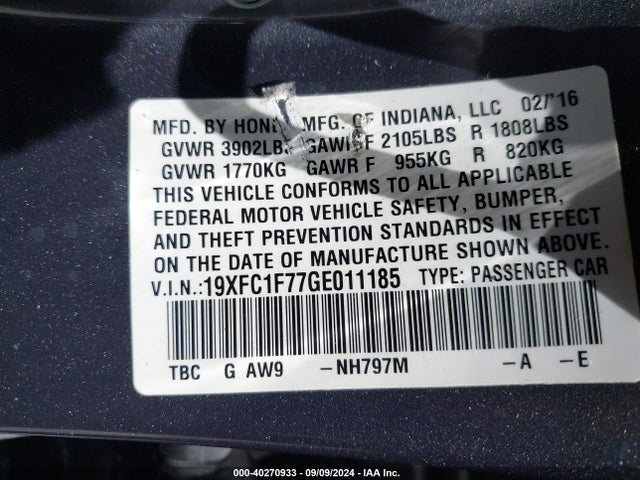 Honda Civic Ex-l 2016 19XFC1F77GE011185 Image 9