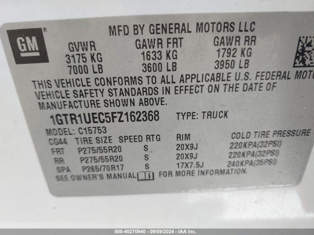 1GTR1UEC5FZ162368 GMC Sierra 1500 Sle