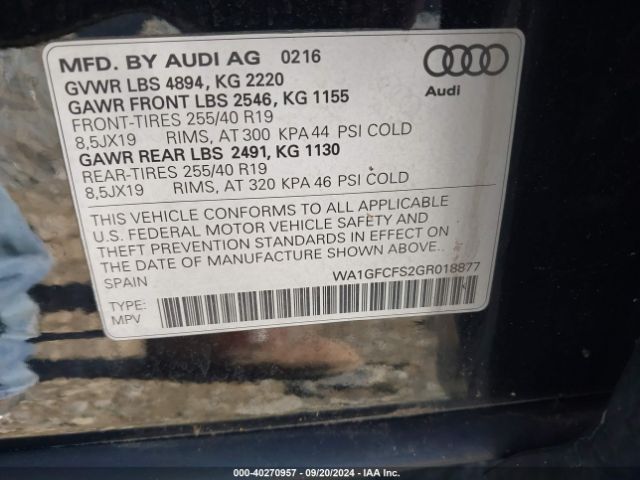 WA1GFCFS2GR018877 Audi Q3 2.0t Premium Plus