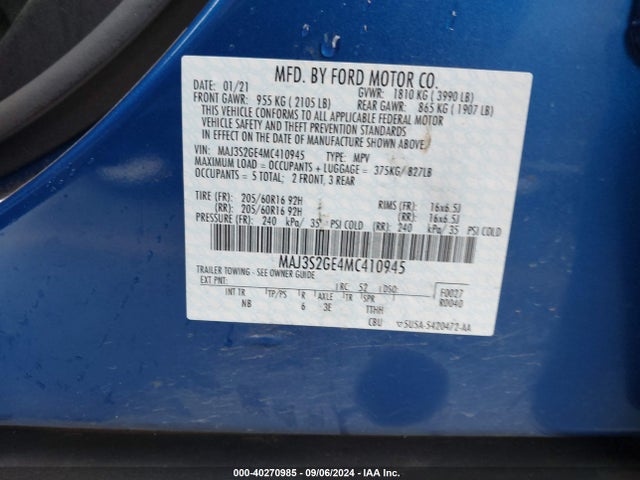 MAJ3S2GE4MC410945 Ford Ecosport Se