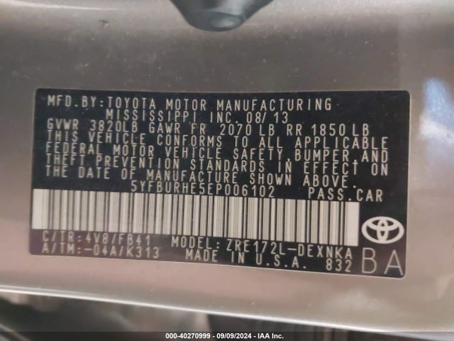 Toyota Corolla Le Plus 2014 5YFBURHE5EP006102 Image 9