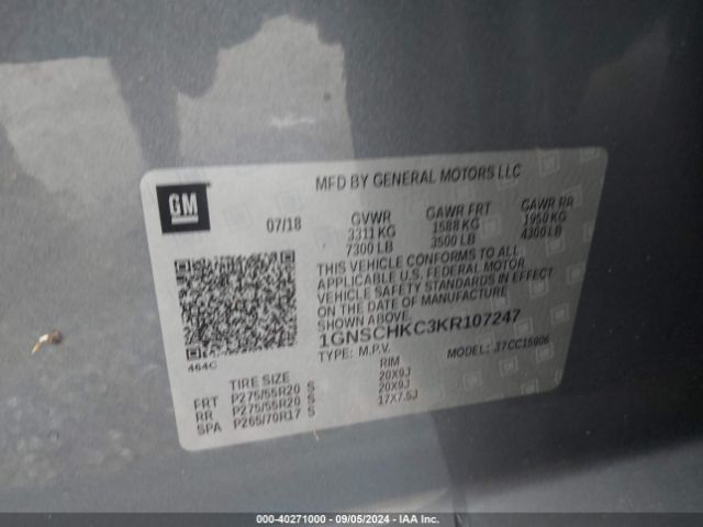 1GNSCHKC3KR107247 Chevrolet Suburban Lt