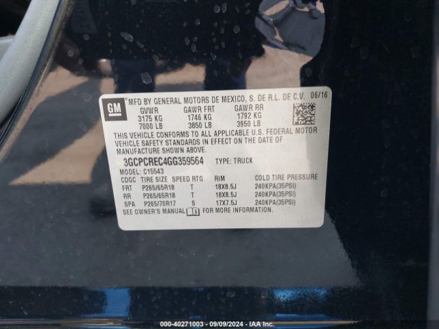 3GCPCREC4GG359564 Chevrolet Silverado 1500 1lt