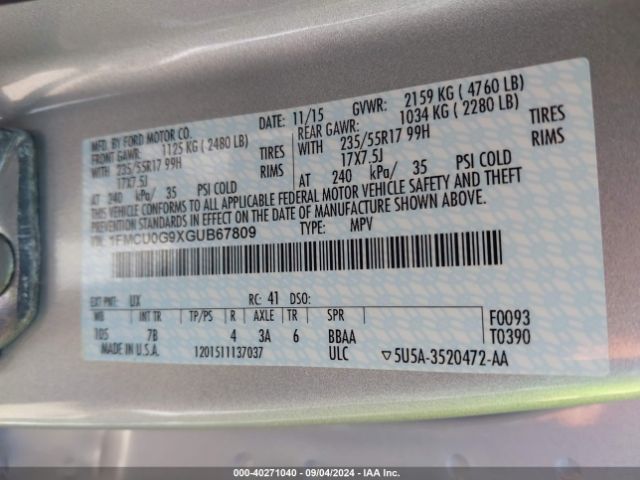 1FMCU0G9XGUB67809 Ford ESCAPE SE