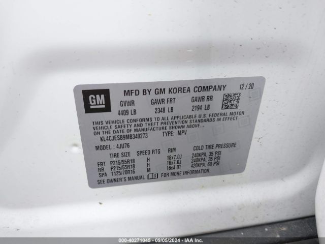 KL4CJESB9MB340273 Buick Encore Awd Preferred