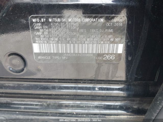 JA4AD3A33HZ009604 Mitsubishi Outlander Sel