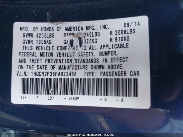 Honda Accord 2015 1HGCR2F35FA023486 Image 22